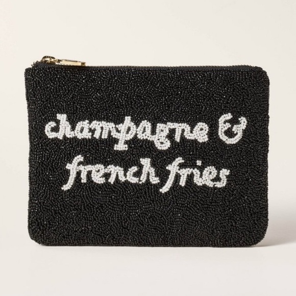 kate spade Handbags - Kate Spade X Target Beaded Pouch with White Text CHAMPAGNE & French Fries NEW